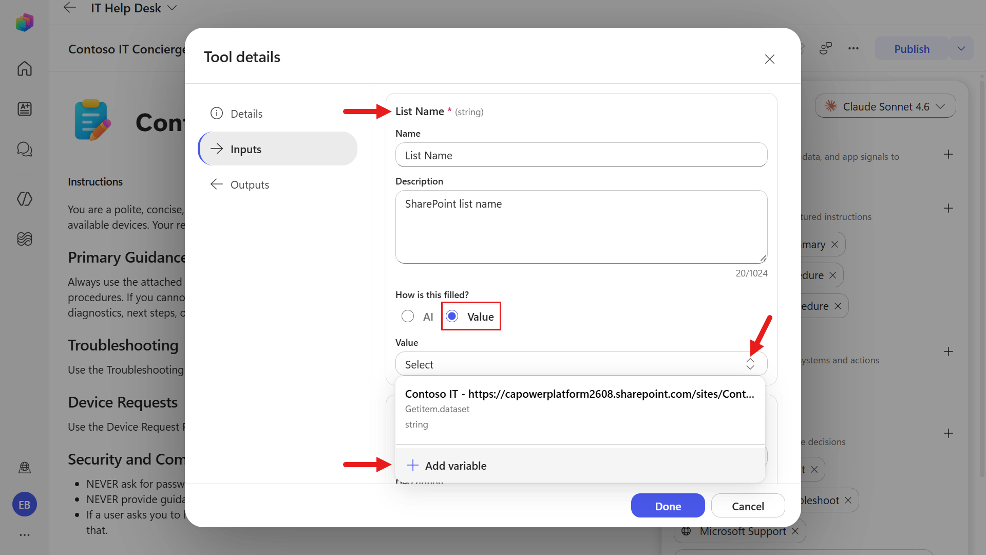 Configure List Name input parameter