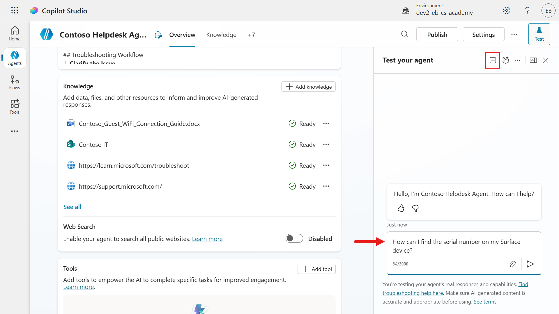 Select start a new test session icon