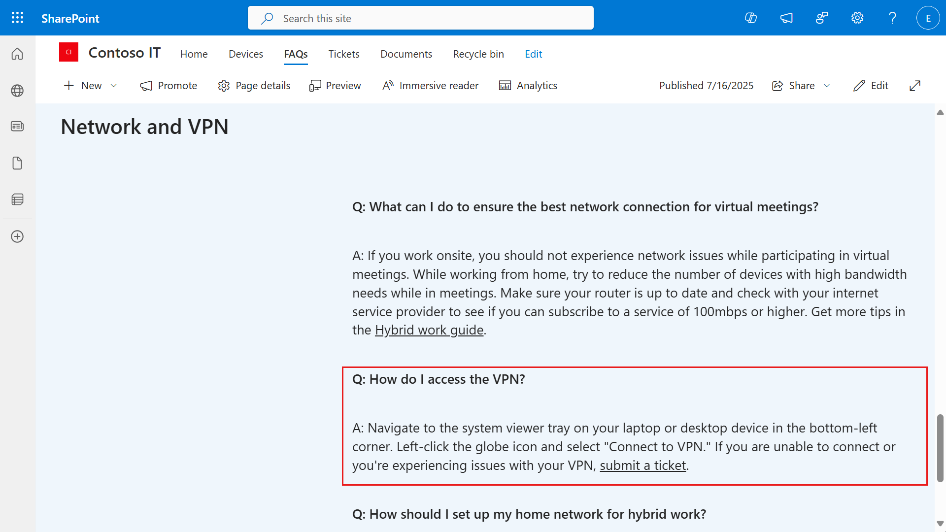 Review SharePoint page