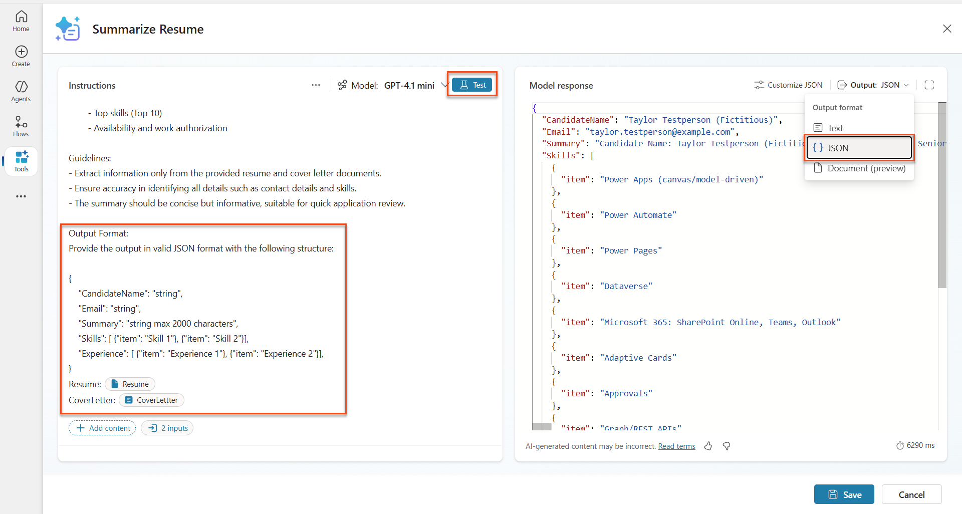Set prompt to be JSON