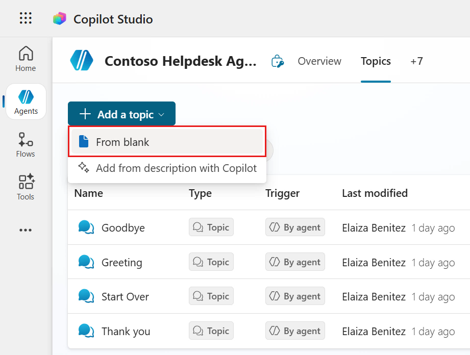 Create topic from scratch