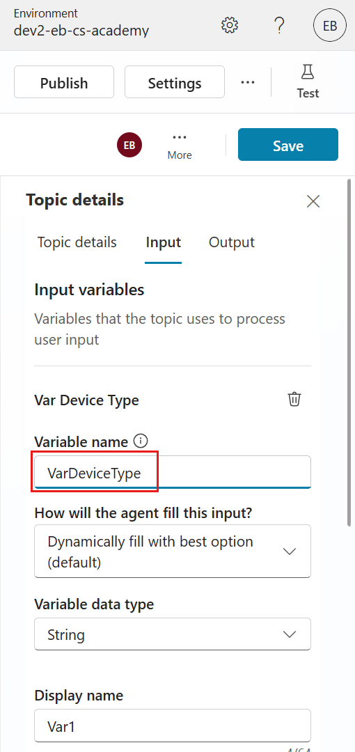 Input variable name