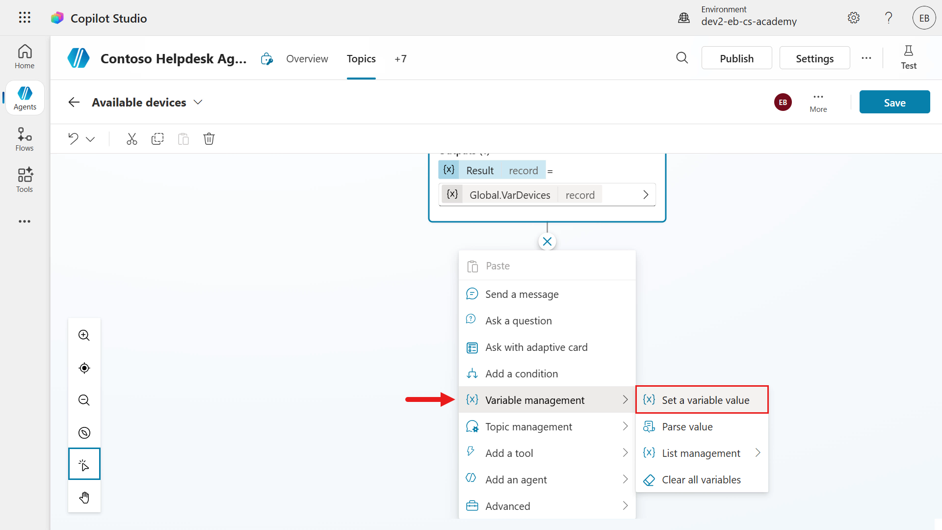 Add Set a variable value node