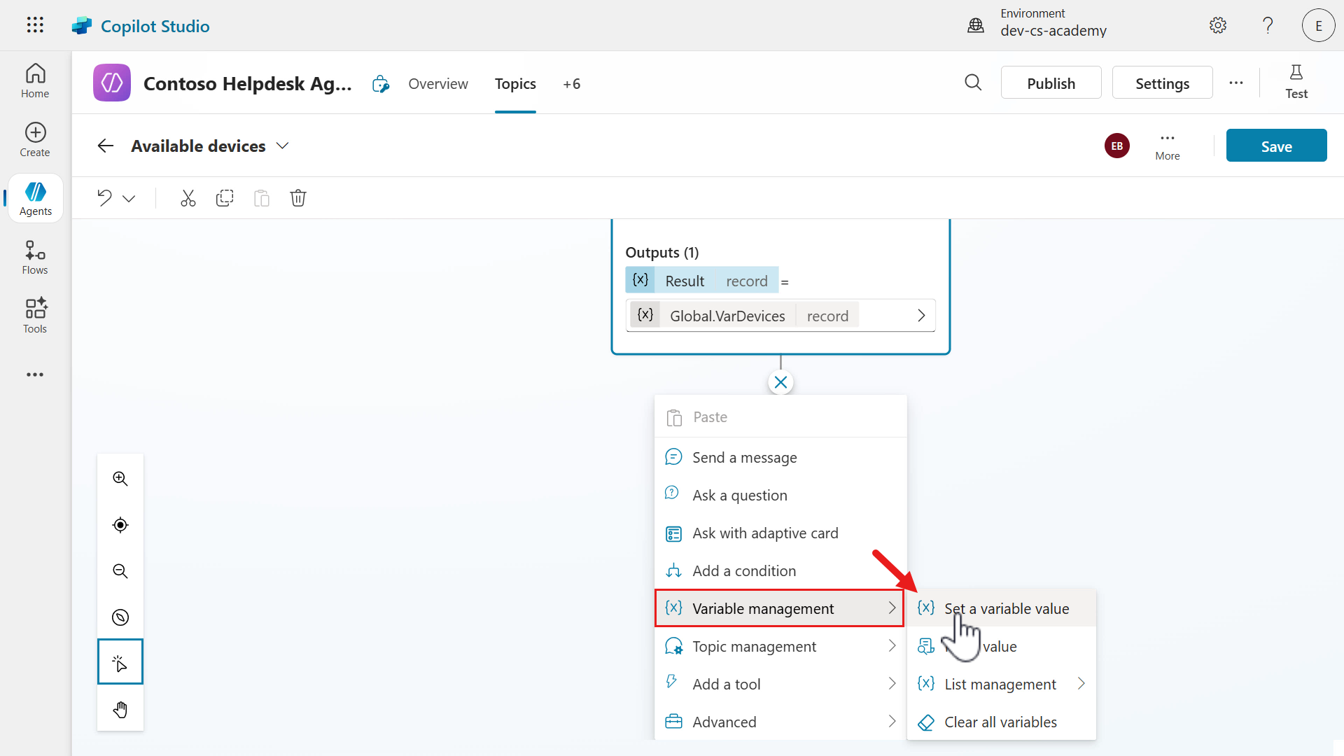 Add Set a variable value node