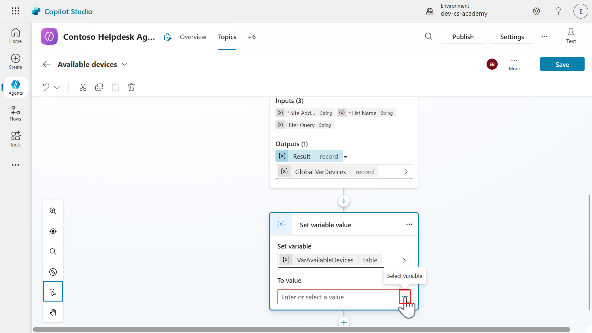 Select variable value
