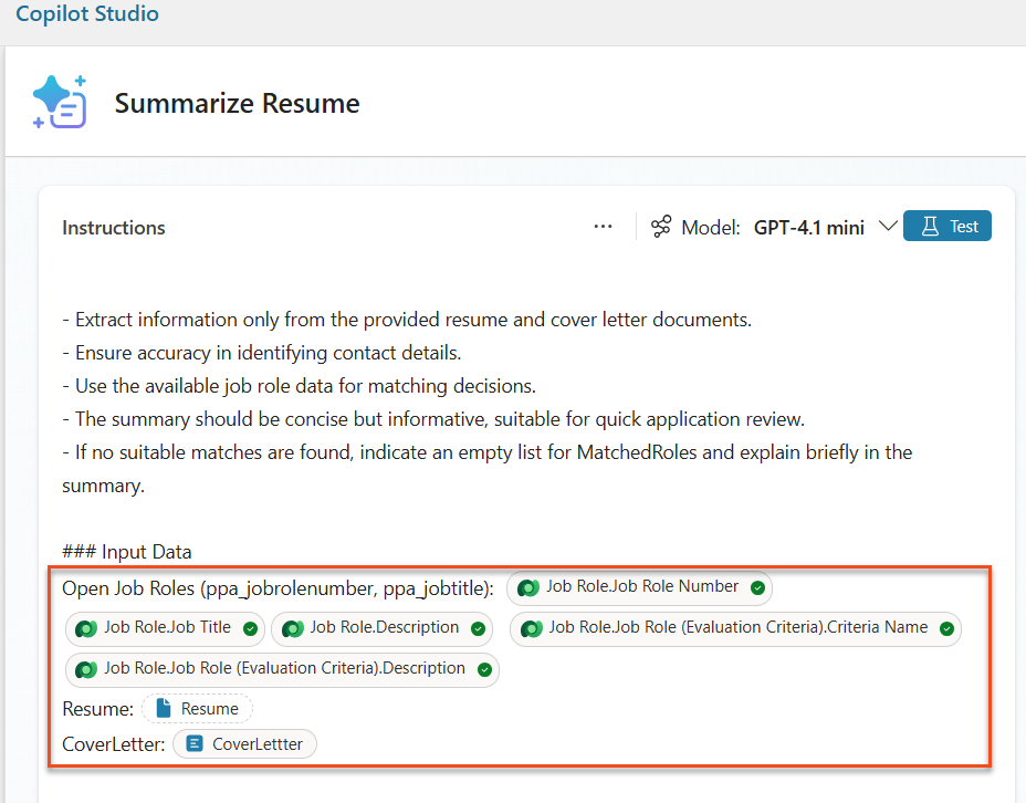 Completed Prompt parameters and grounding