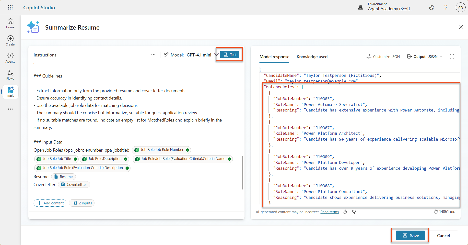 Matched roles in JSON