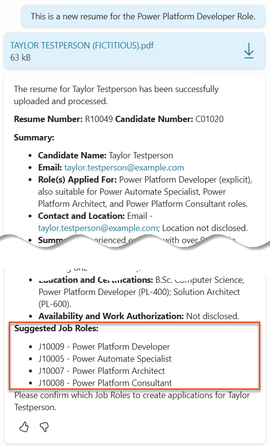 Test results with suggested roles
