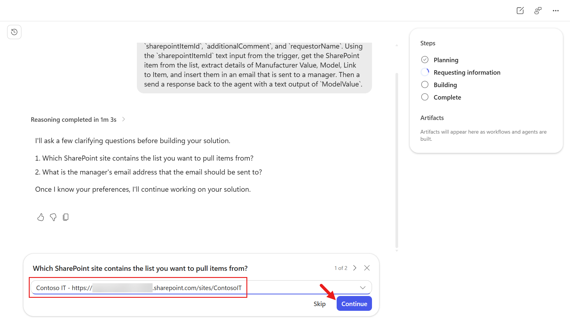 SharePoint site input parameter