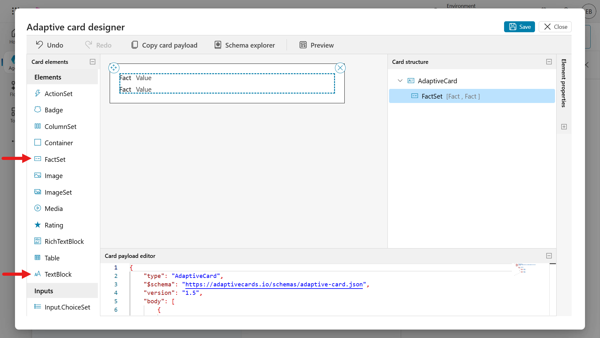 Drag and drop card elements