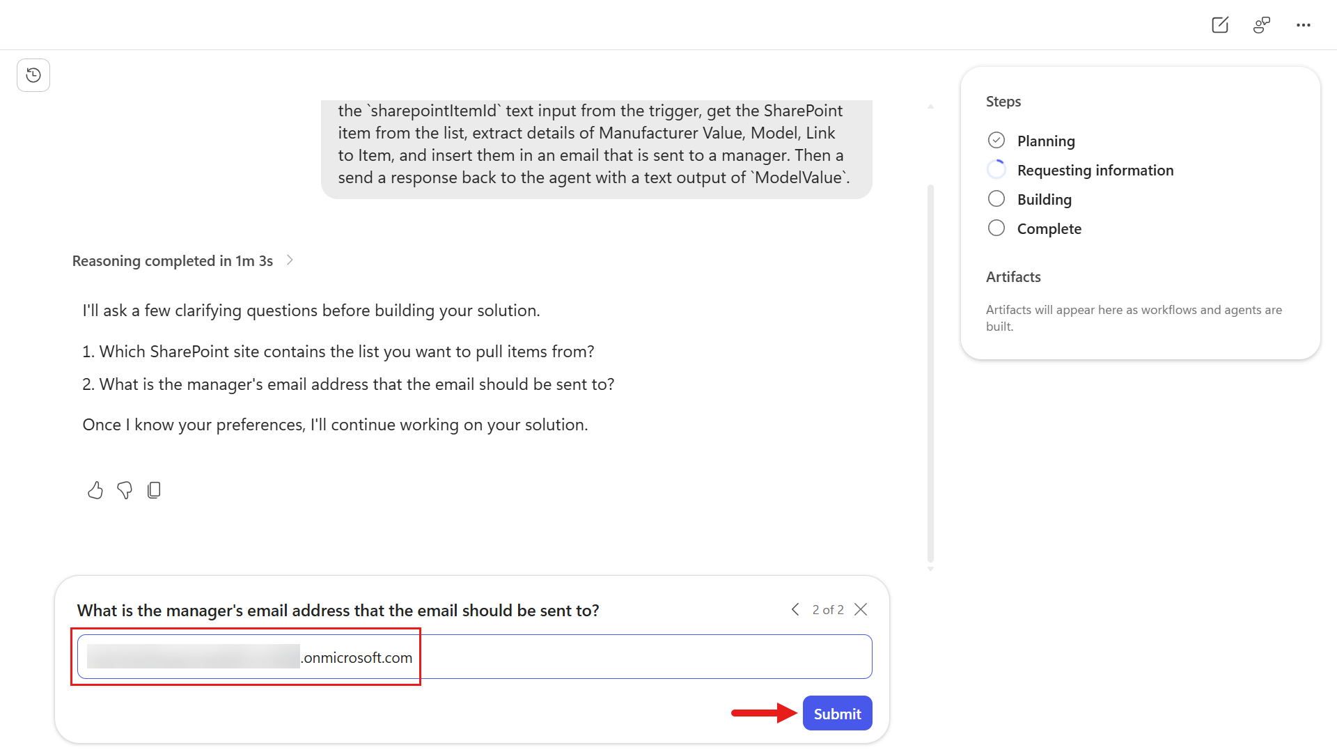 Manager email address input parameter