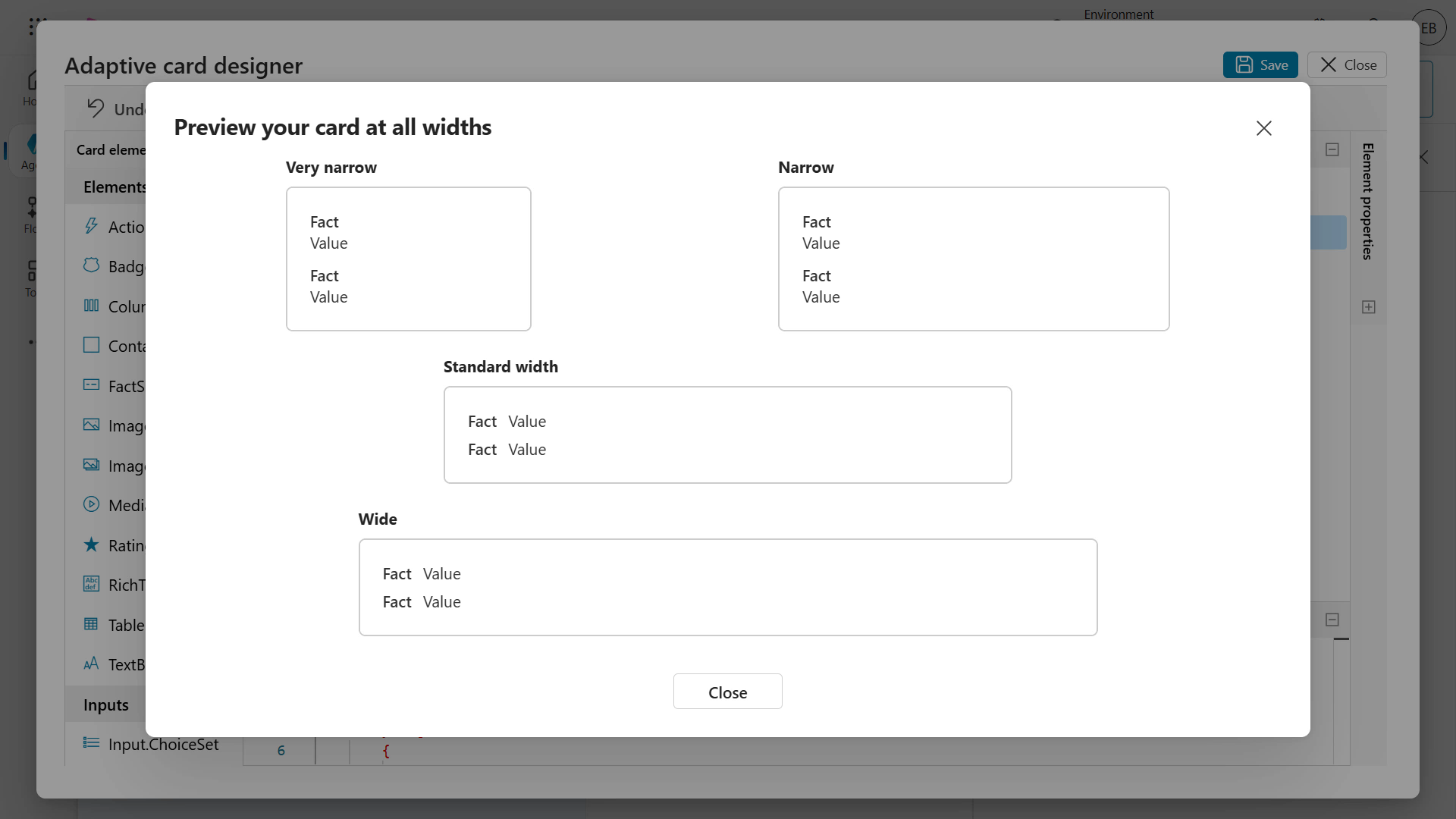 Preview card at different widths