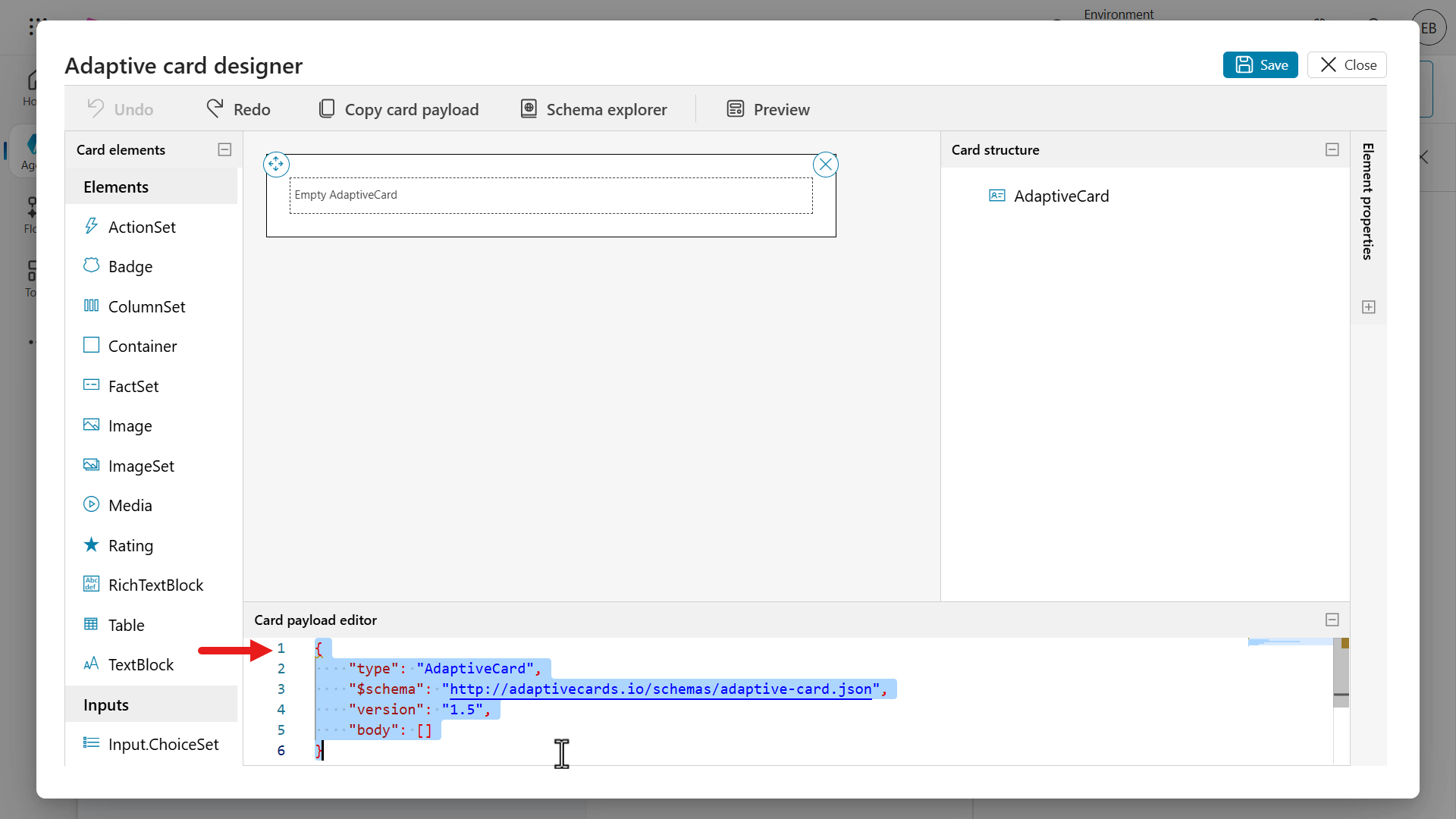 Clear card payload editor
