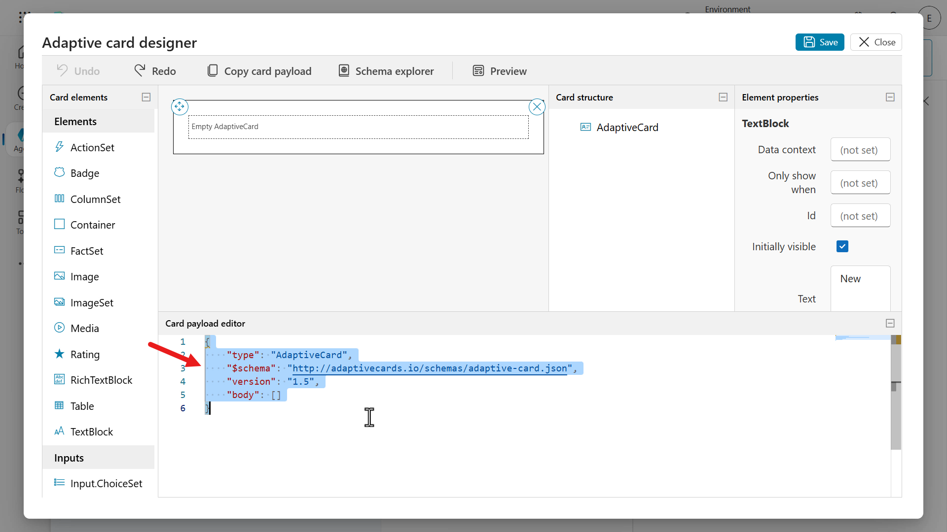 Clear card payload editor