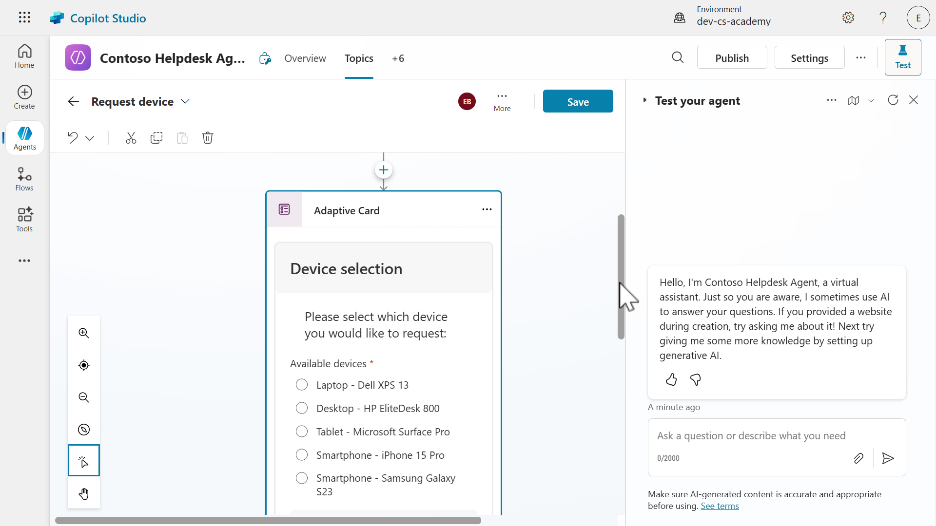 Device request adaptive card