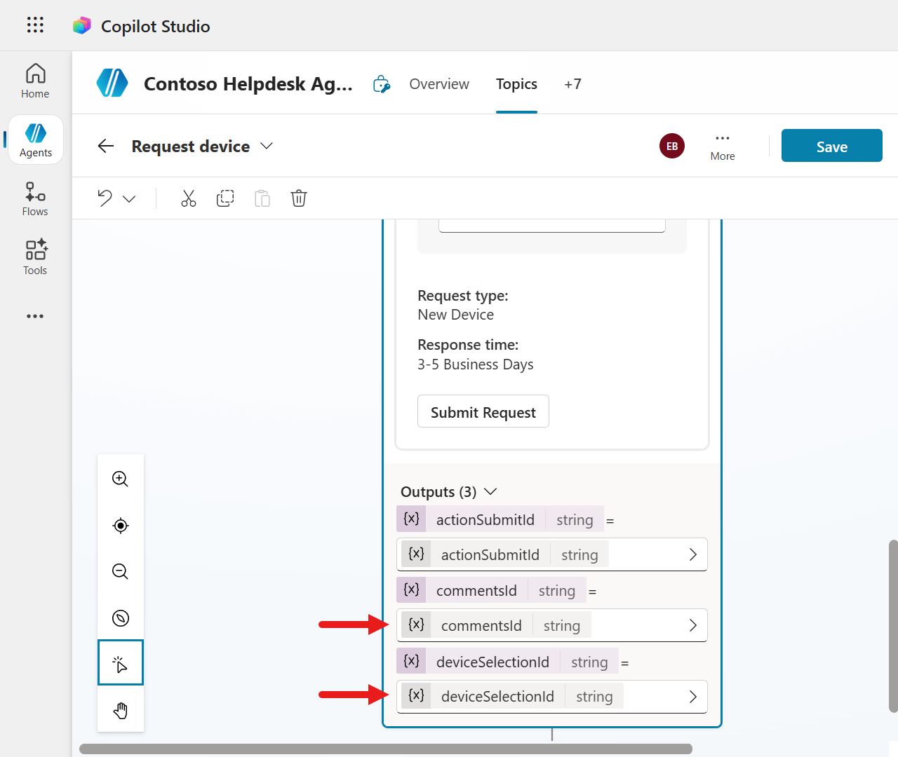 Node variable outputs