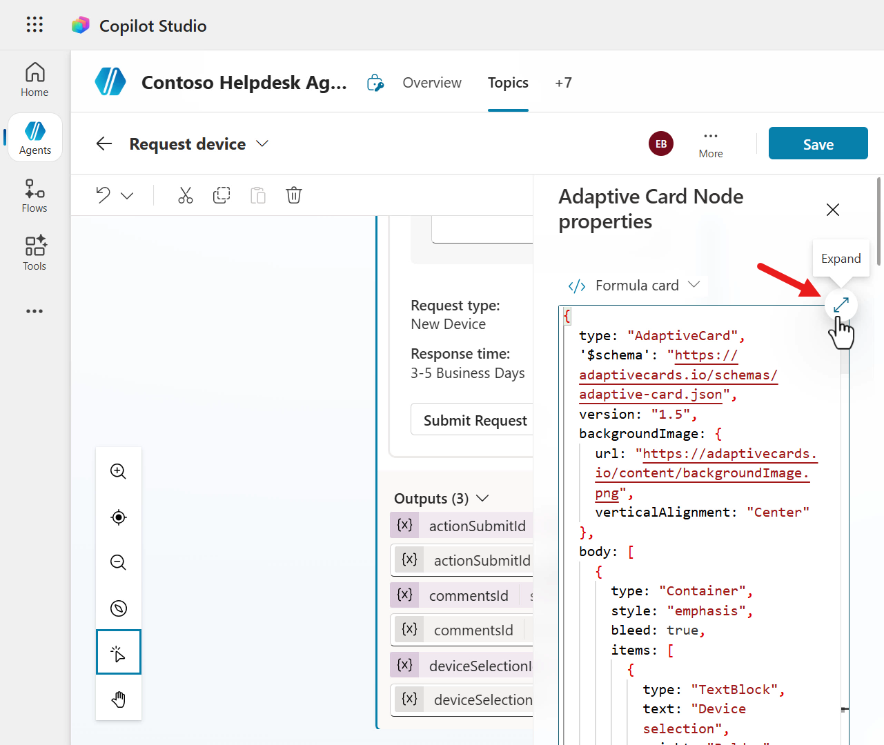 Click on expand icon