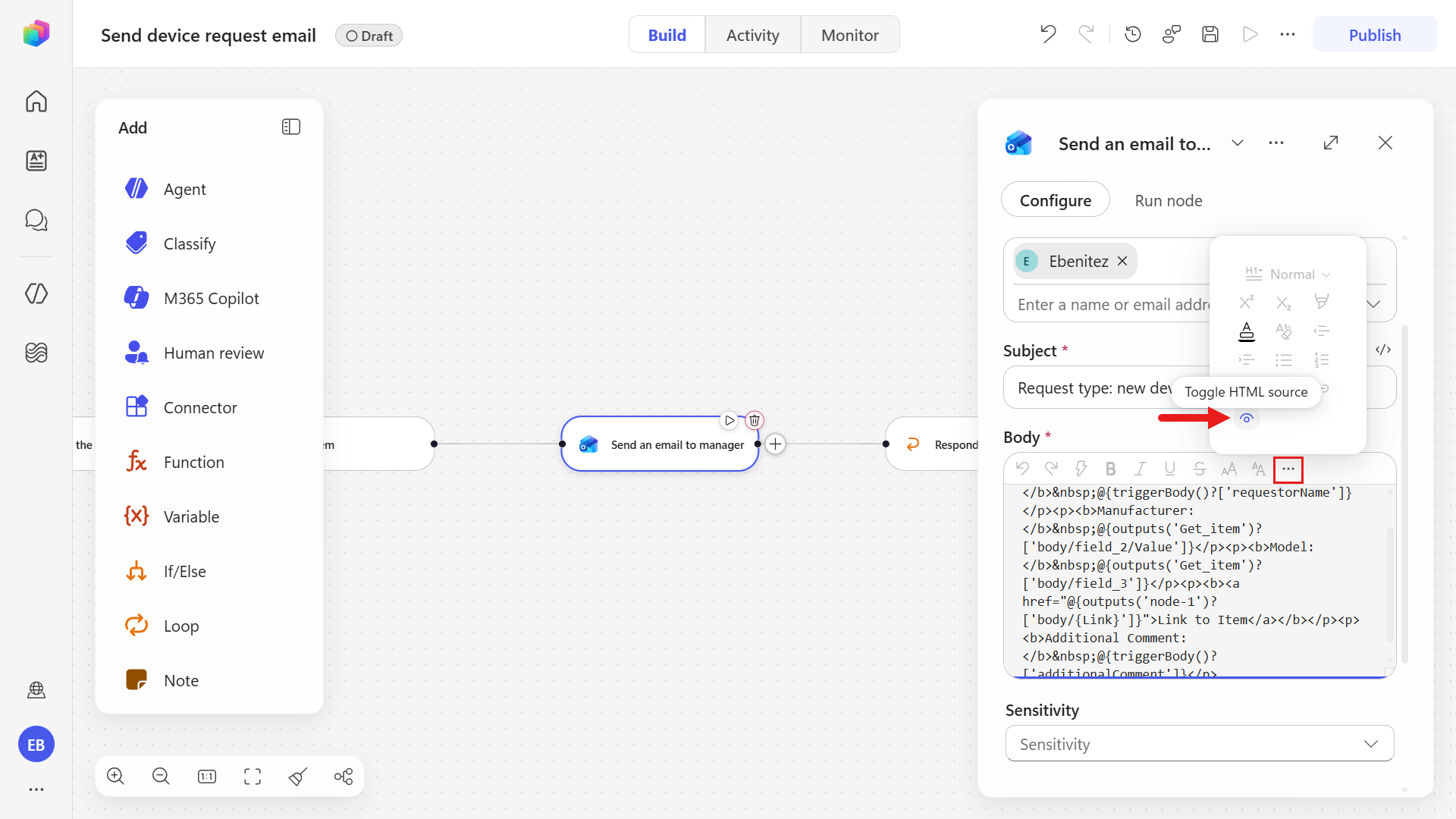 Toggle HTML view