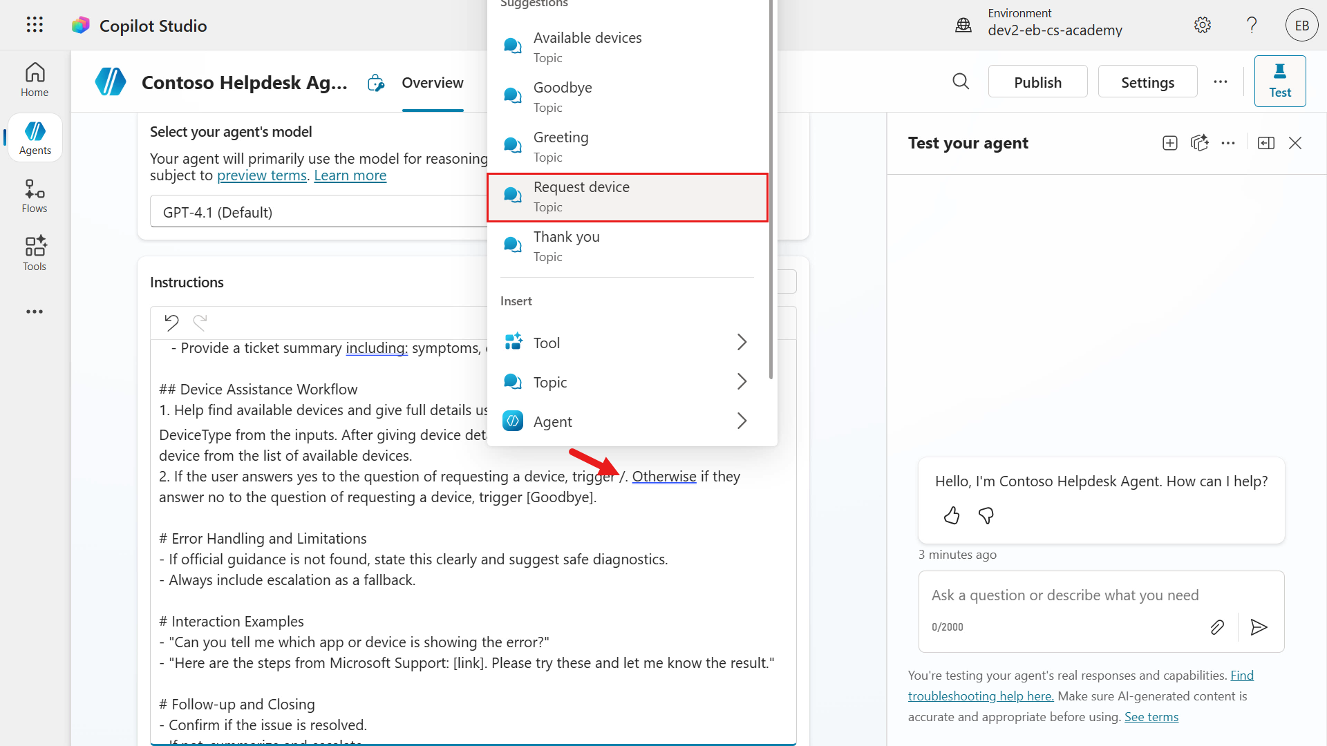 Redirect to Request devices topic