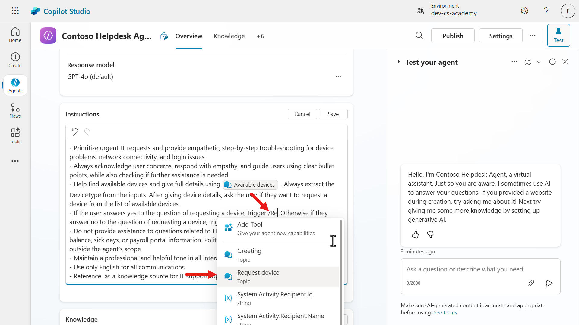 Request devices topic