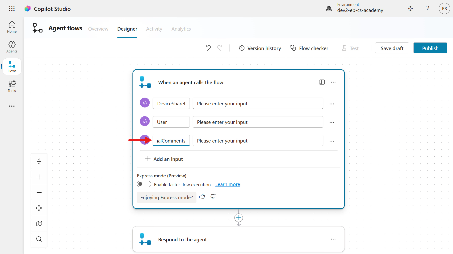 AdditionalComments input