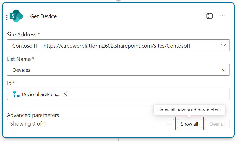 View advanced parameters