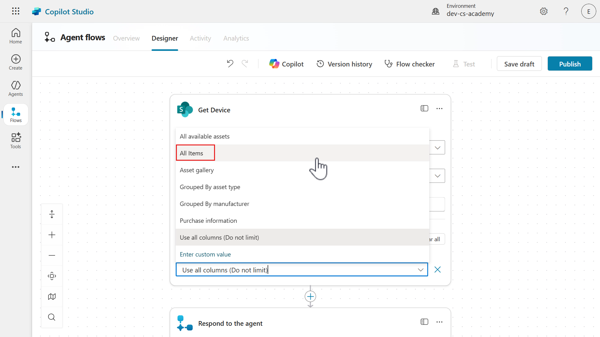 Select All Items view