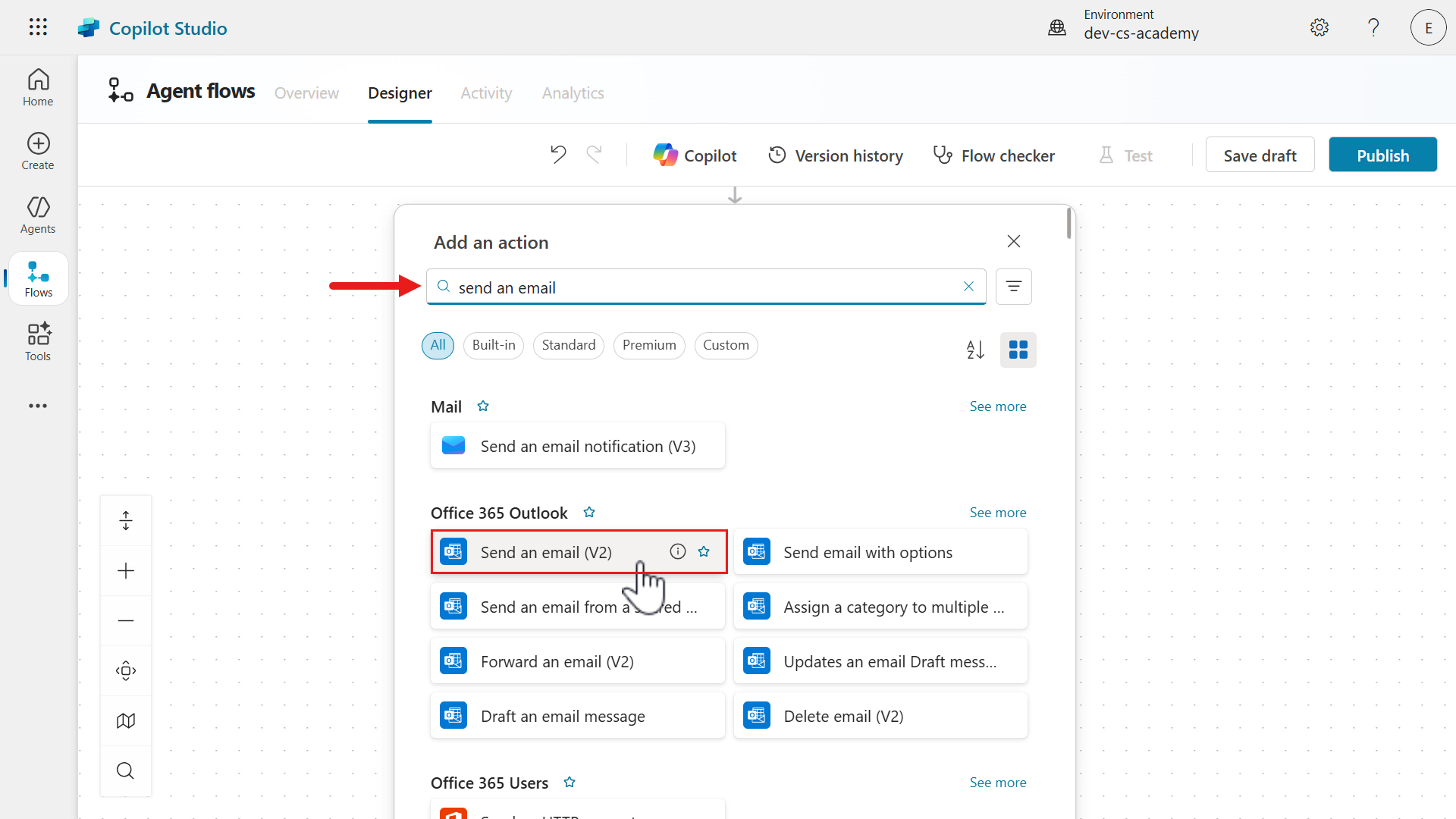 Send an email action