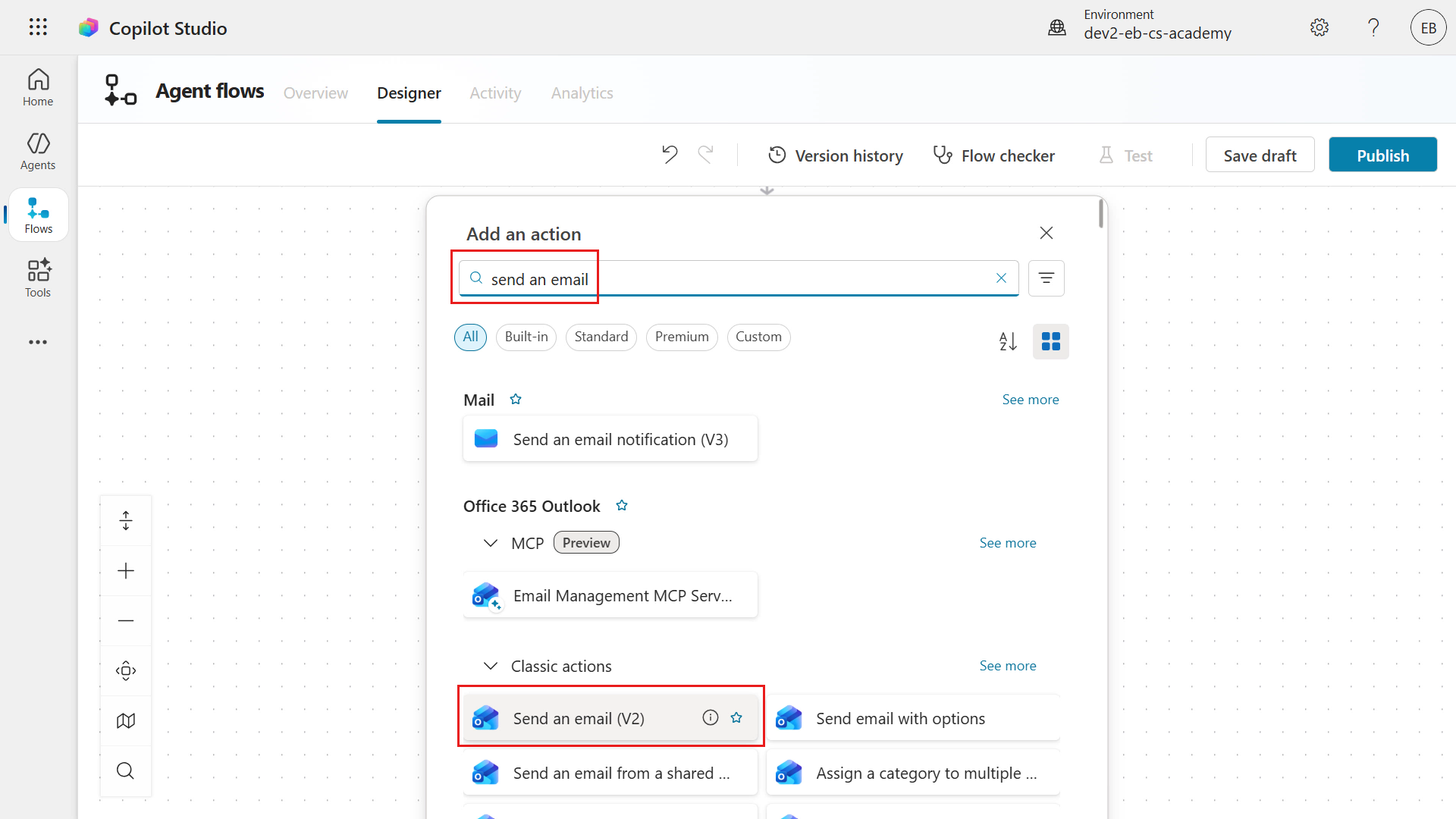 Send an email action