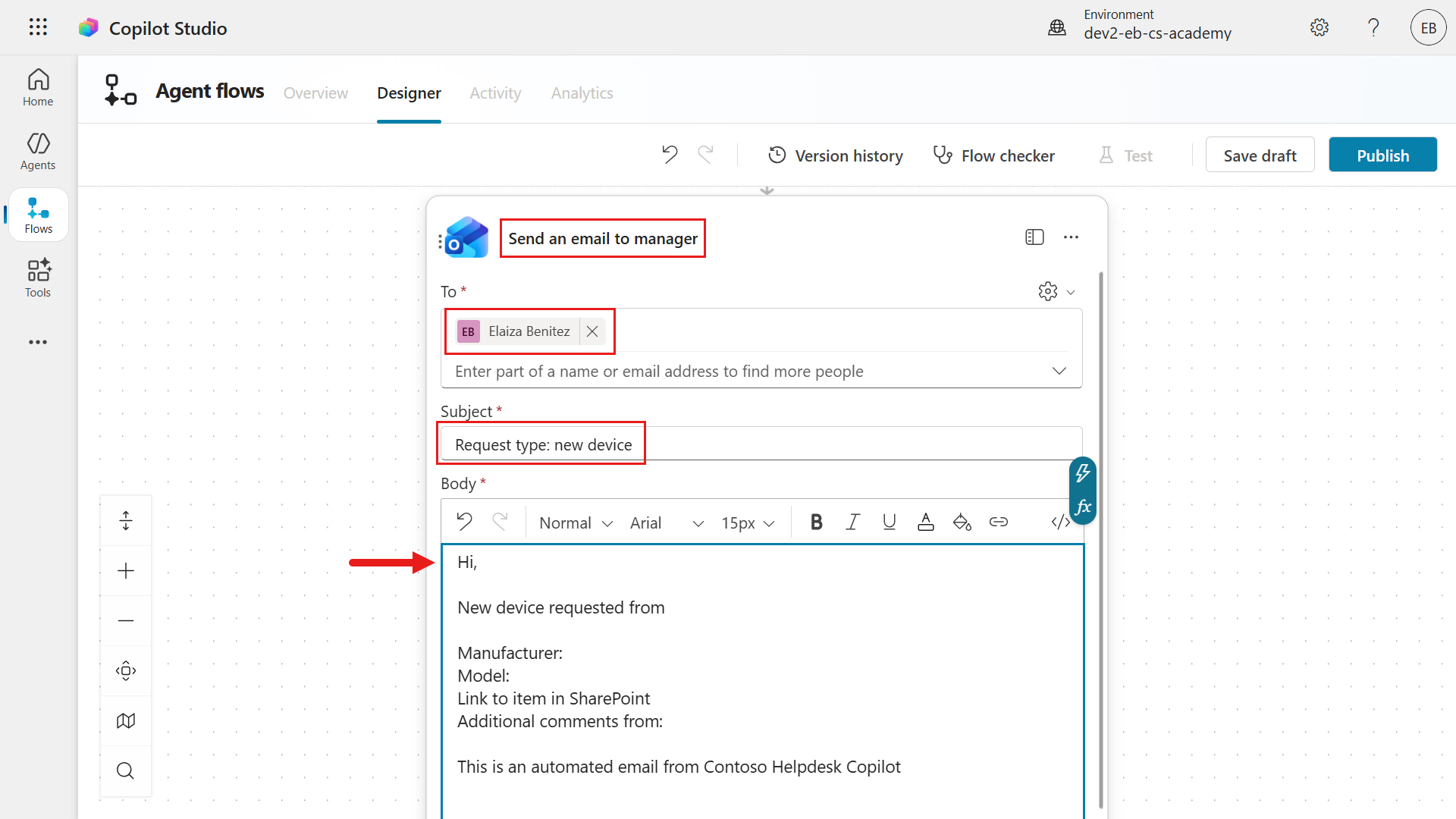 Rename action and configure inputs