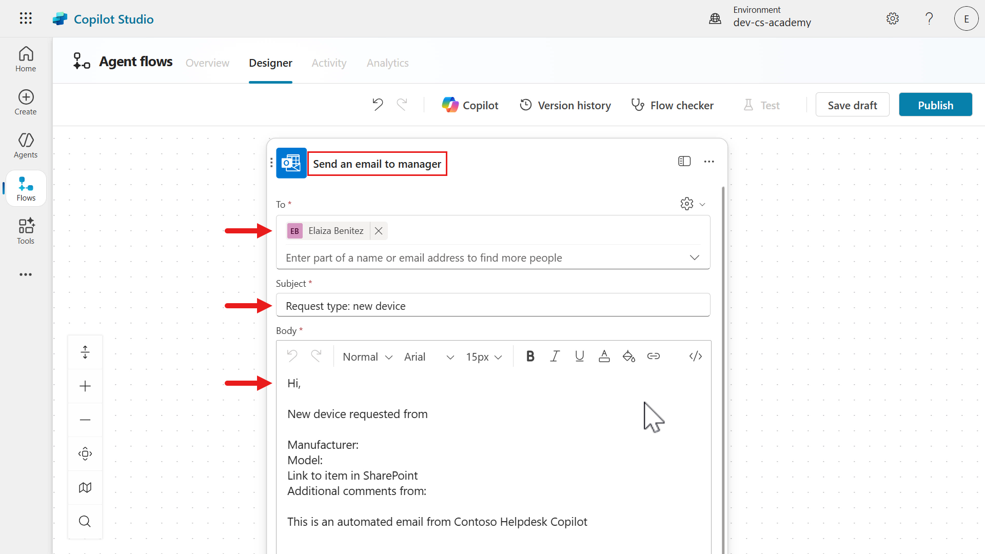 Rename action and configure inputs