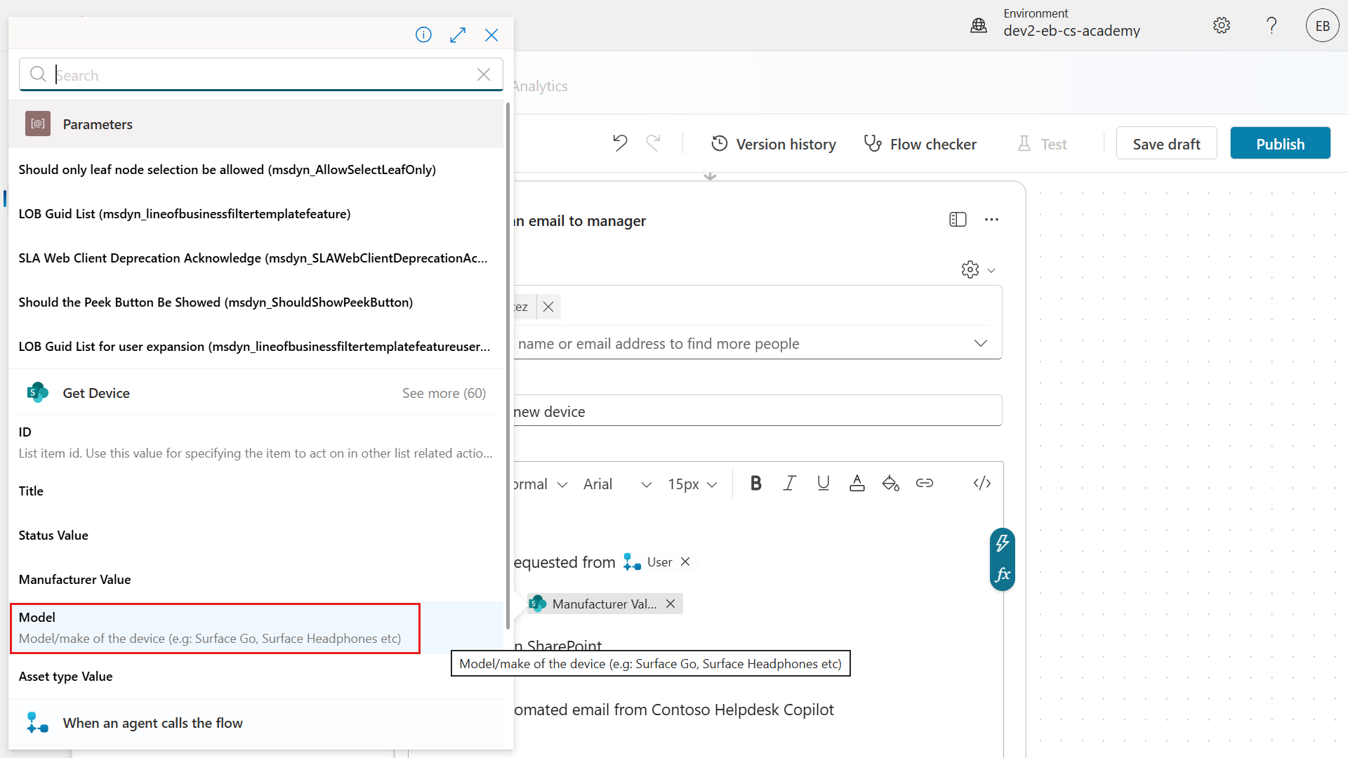 Add Model input as dynamic content