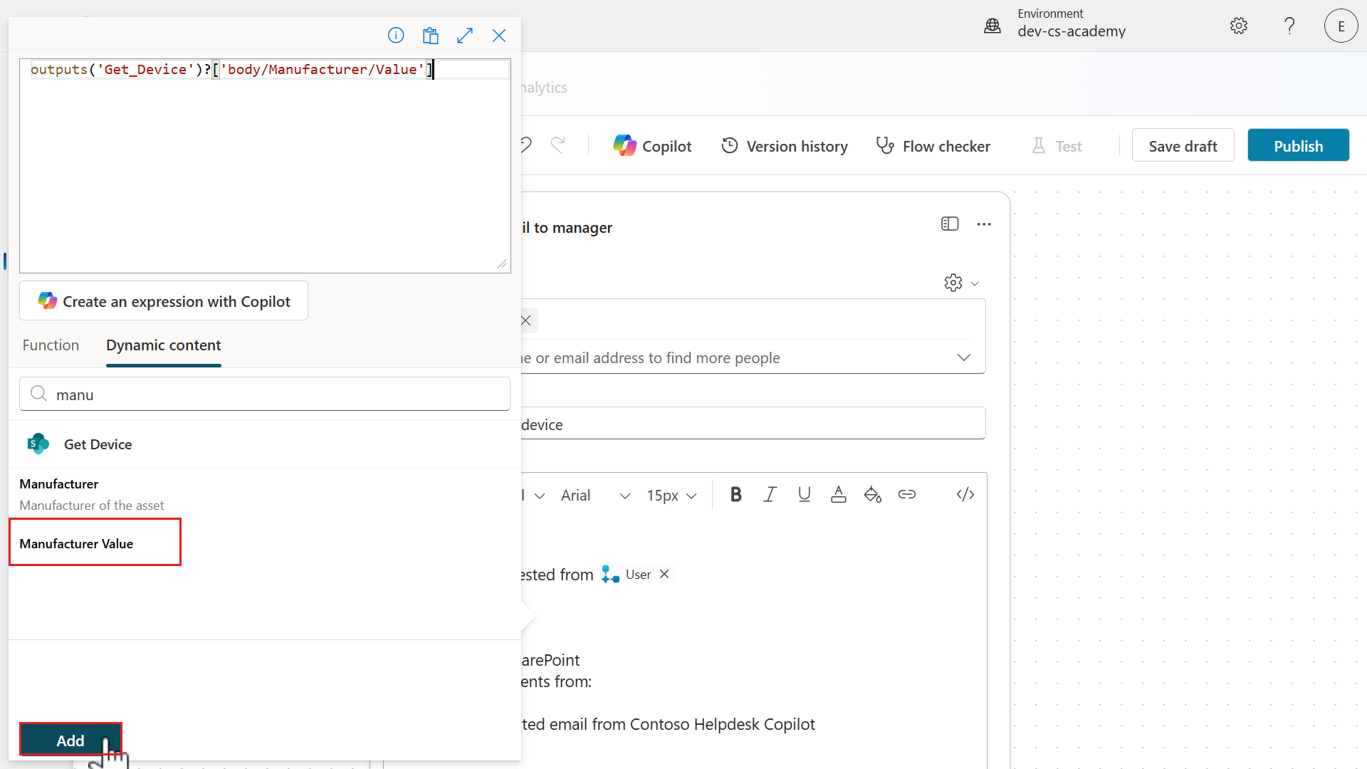Add Manufacturer value input as dynamic content