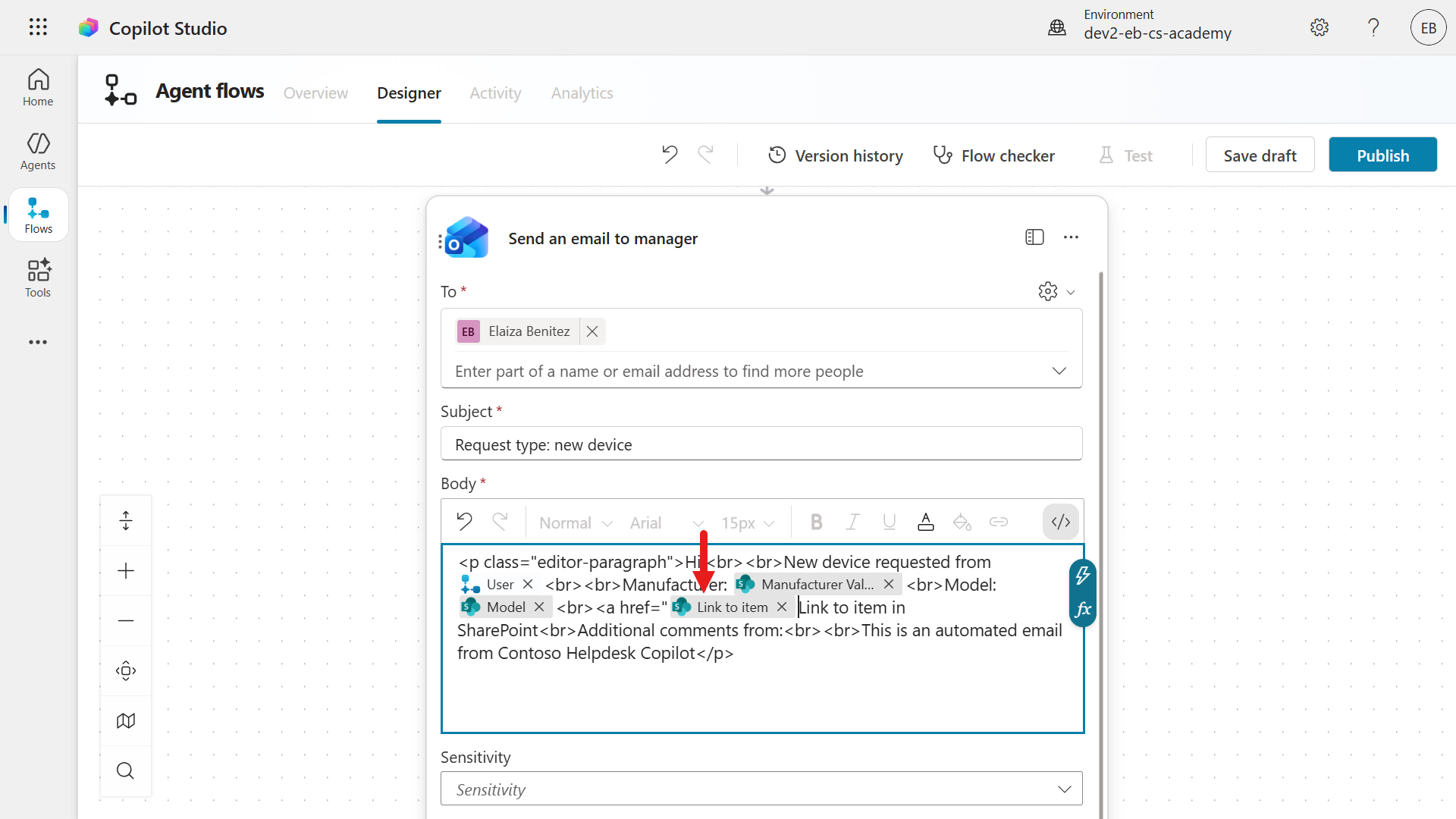 Link to item parameter added