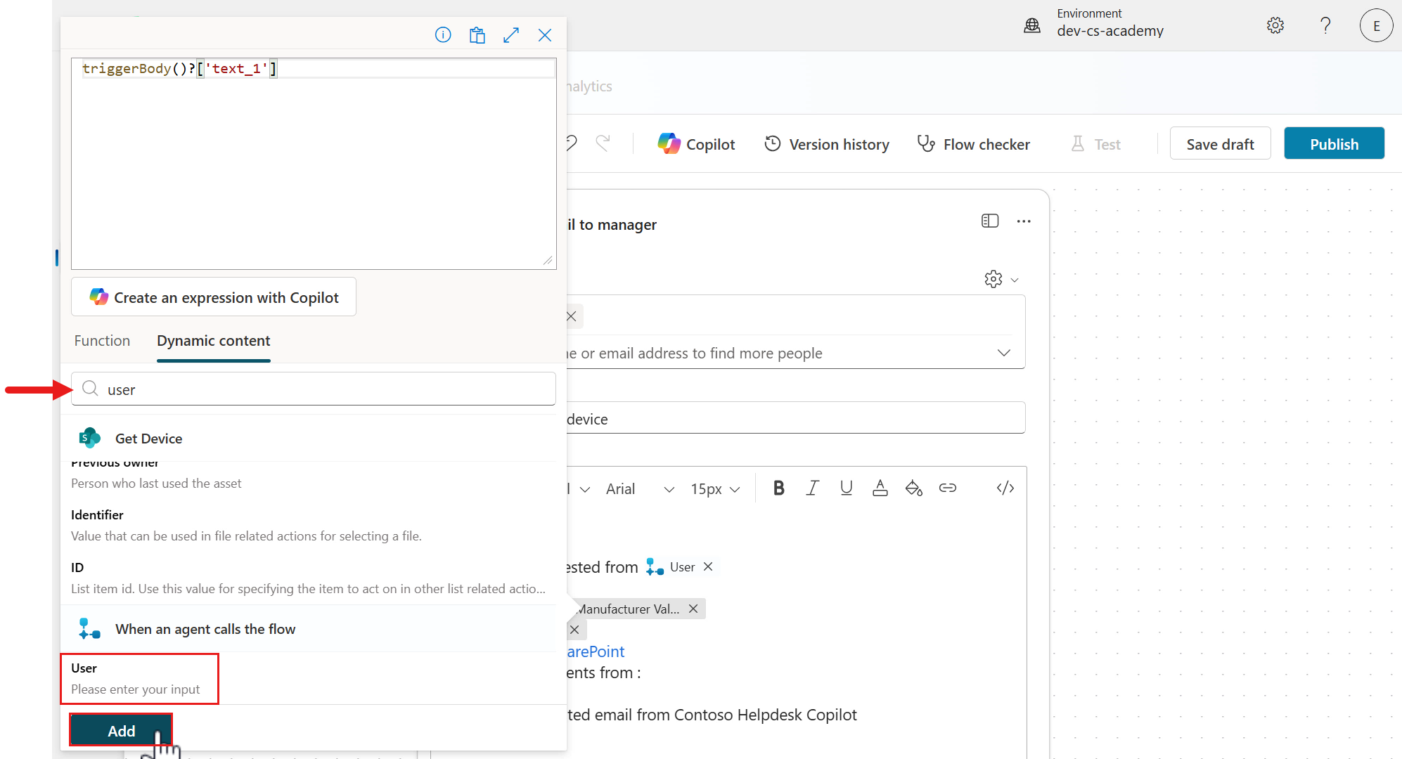 Add User parameter as dynamic content