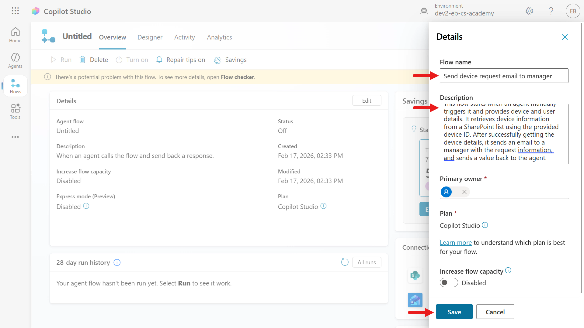 Rename, add description, and save details