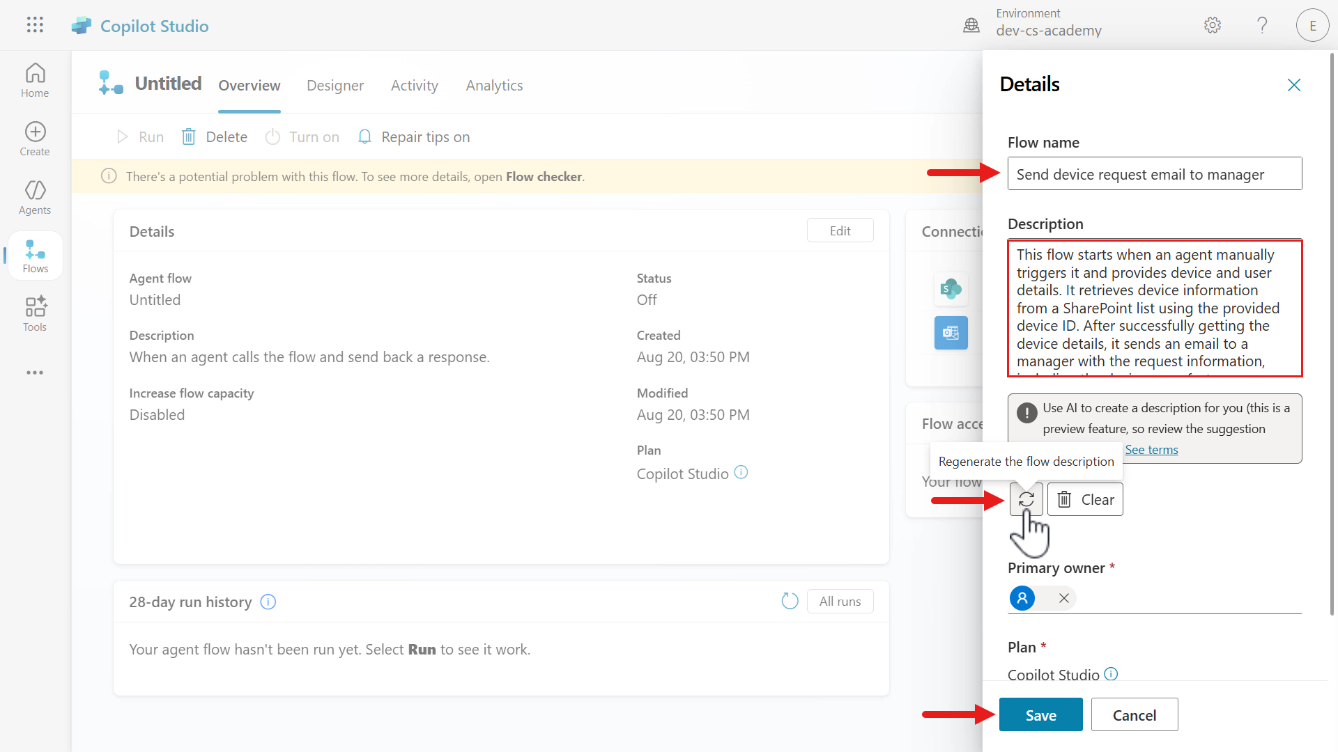 Rename, add description, and save details