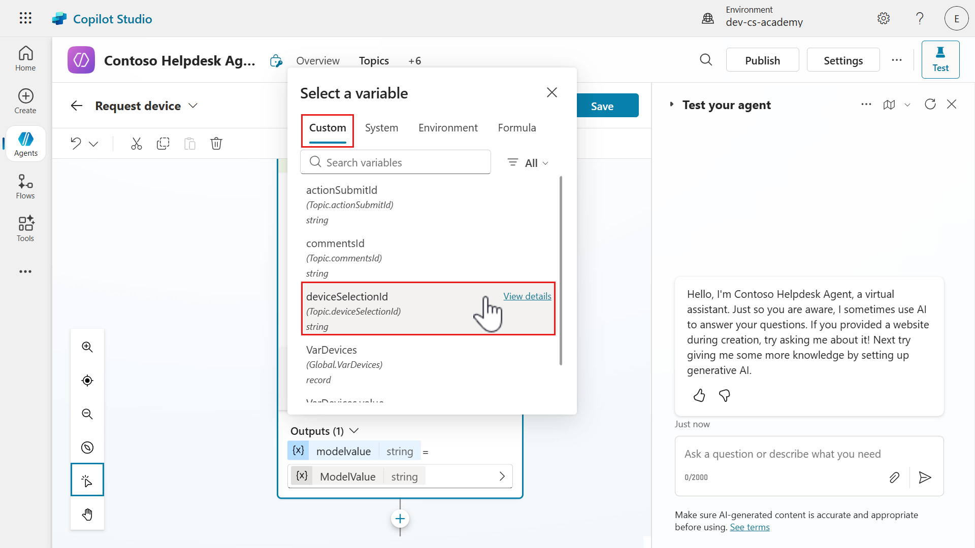 Select deviceSelectionId