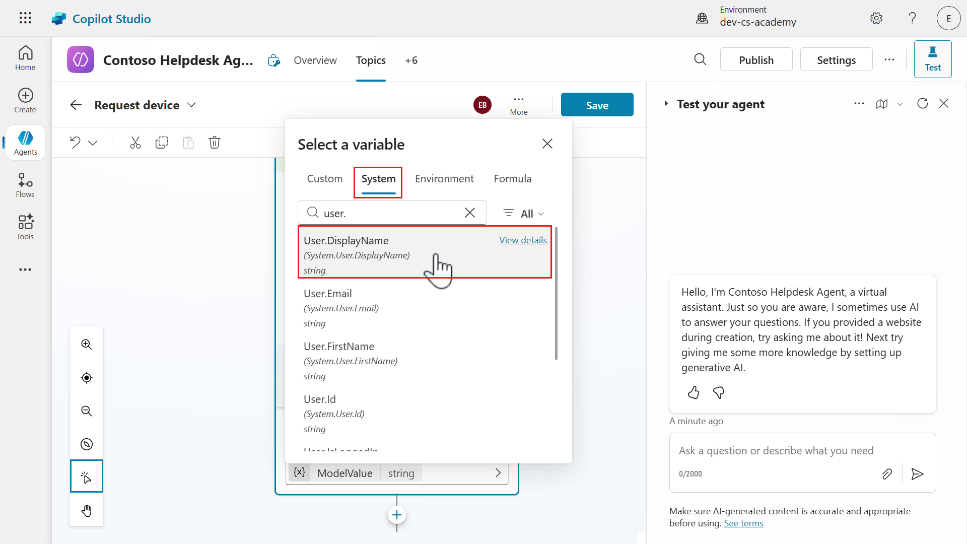 Select User.DisplayName system variable