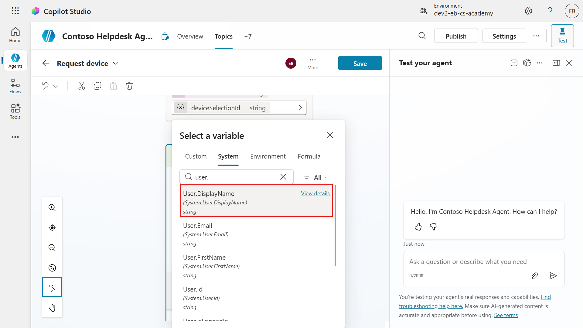 Select User.DisplayName system variable