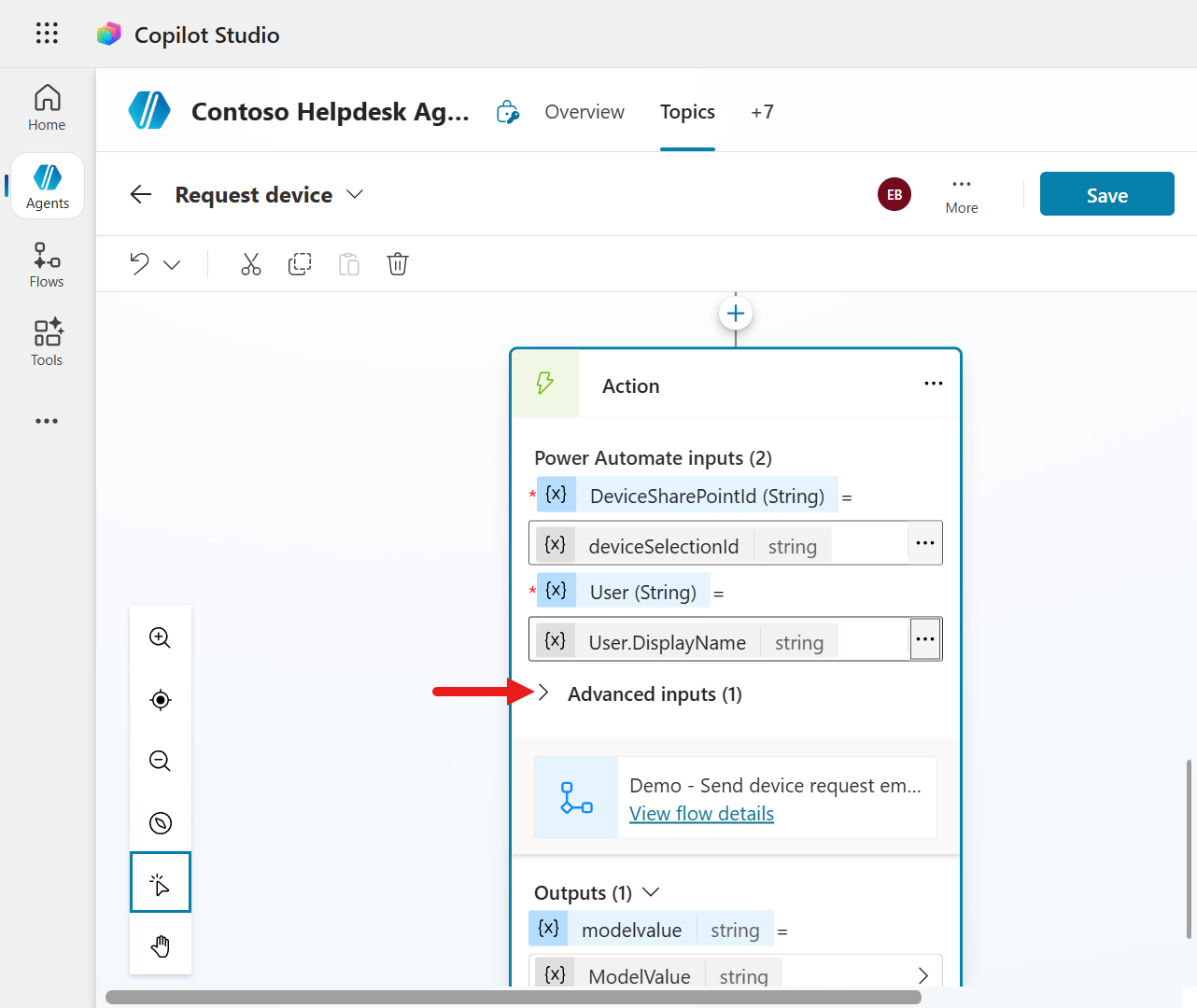 Expand advanced inputs