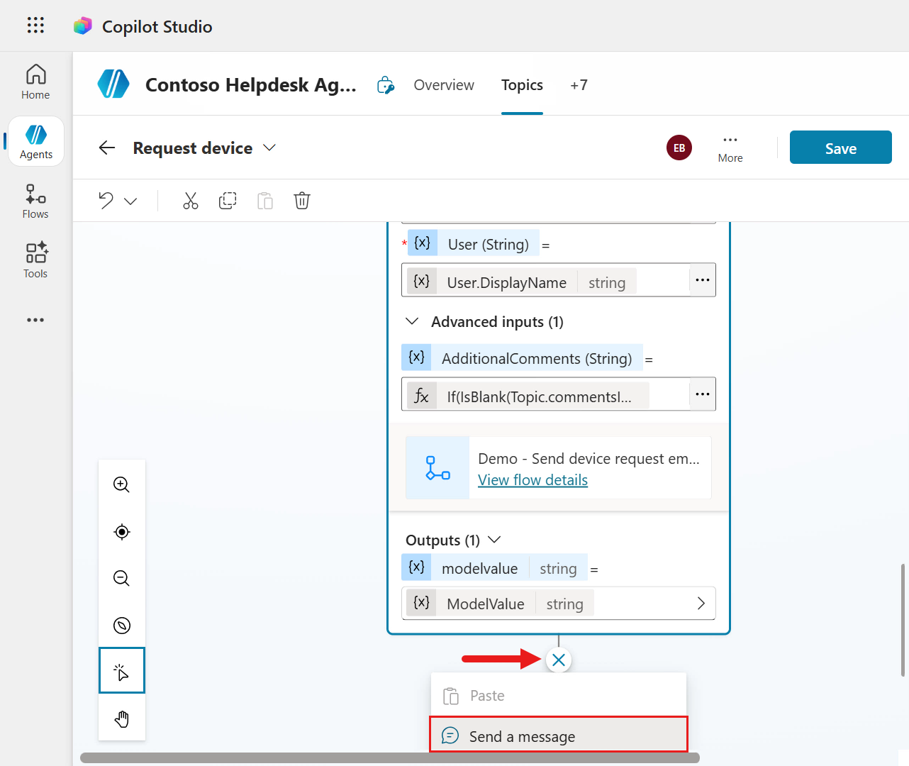 Add send a message node