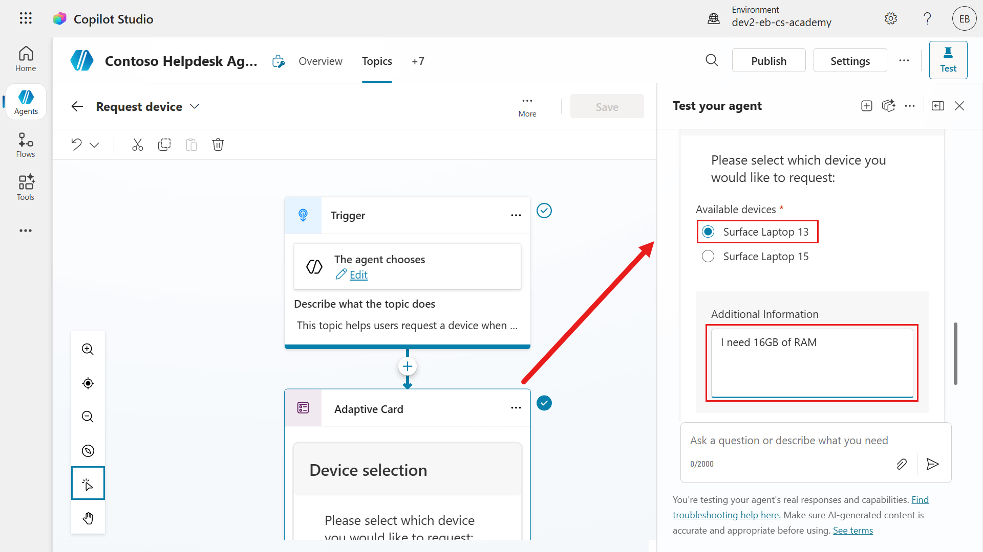 Select device and enter comment