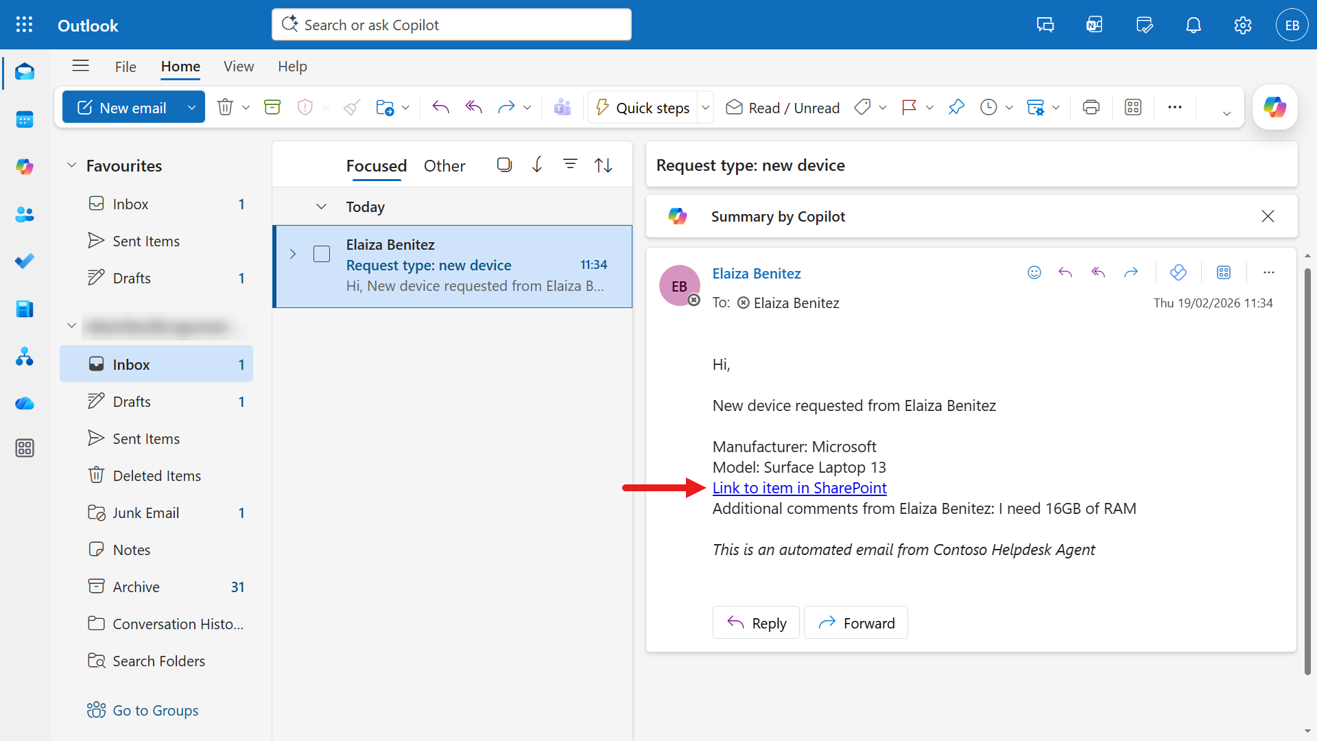 Click hyperlink in email