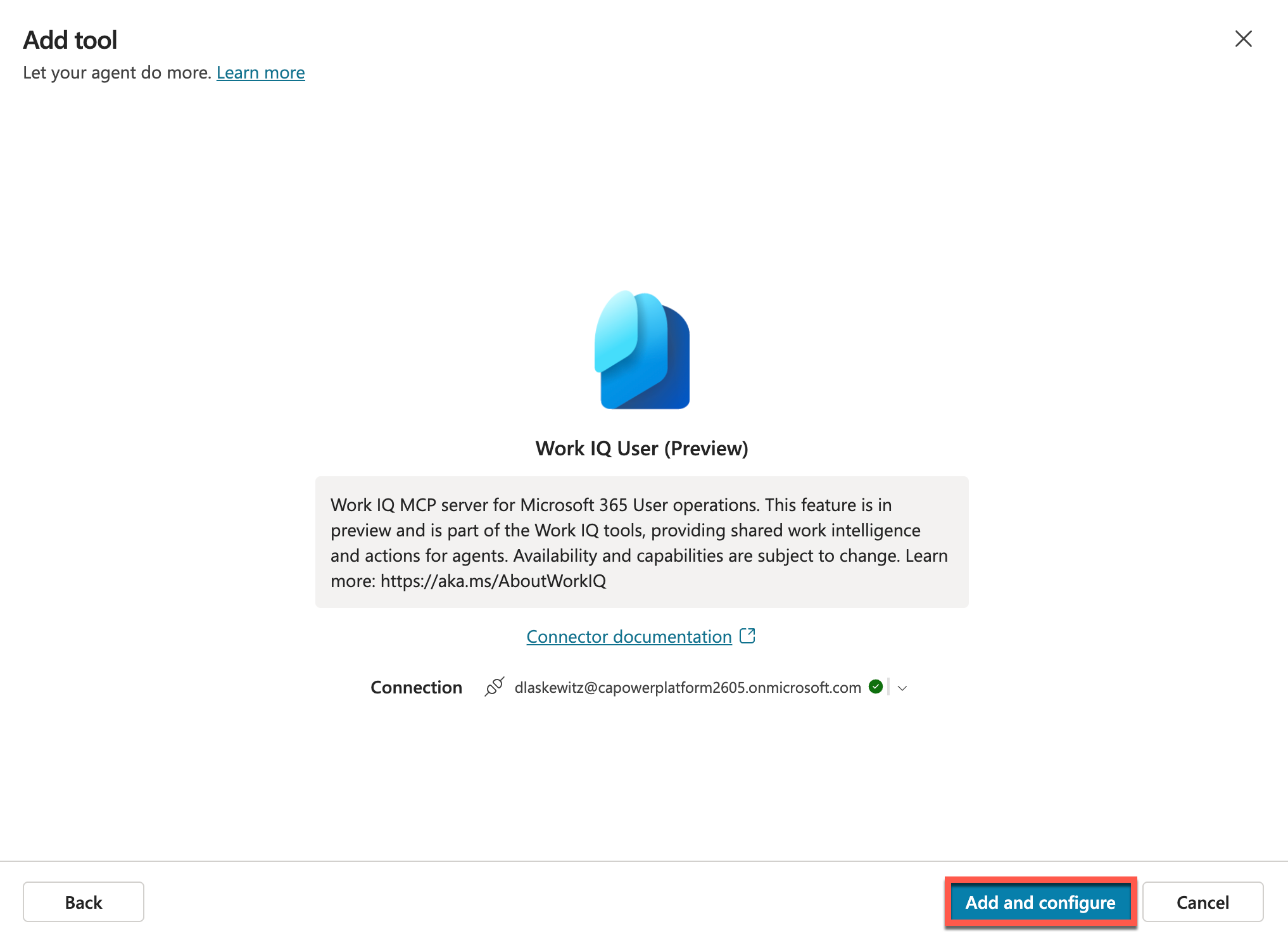 Add and configure Work IQ User (Preview)