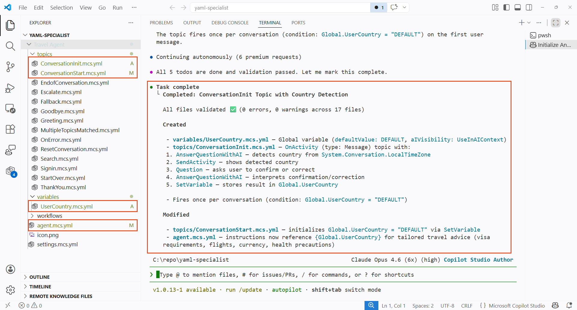 Completed Agent with edited files