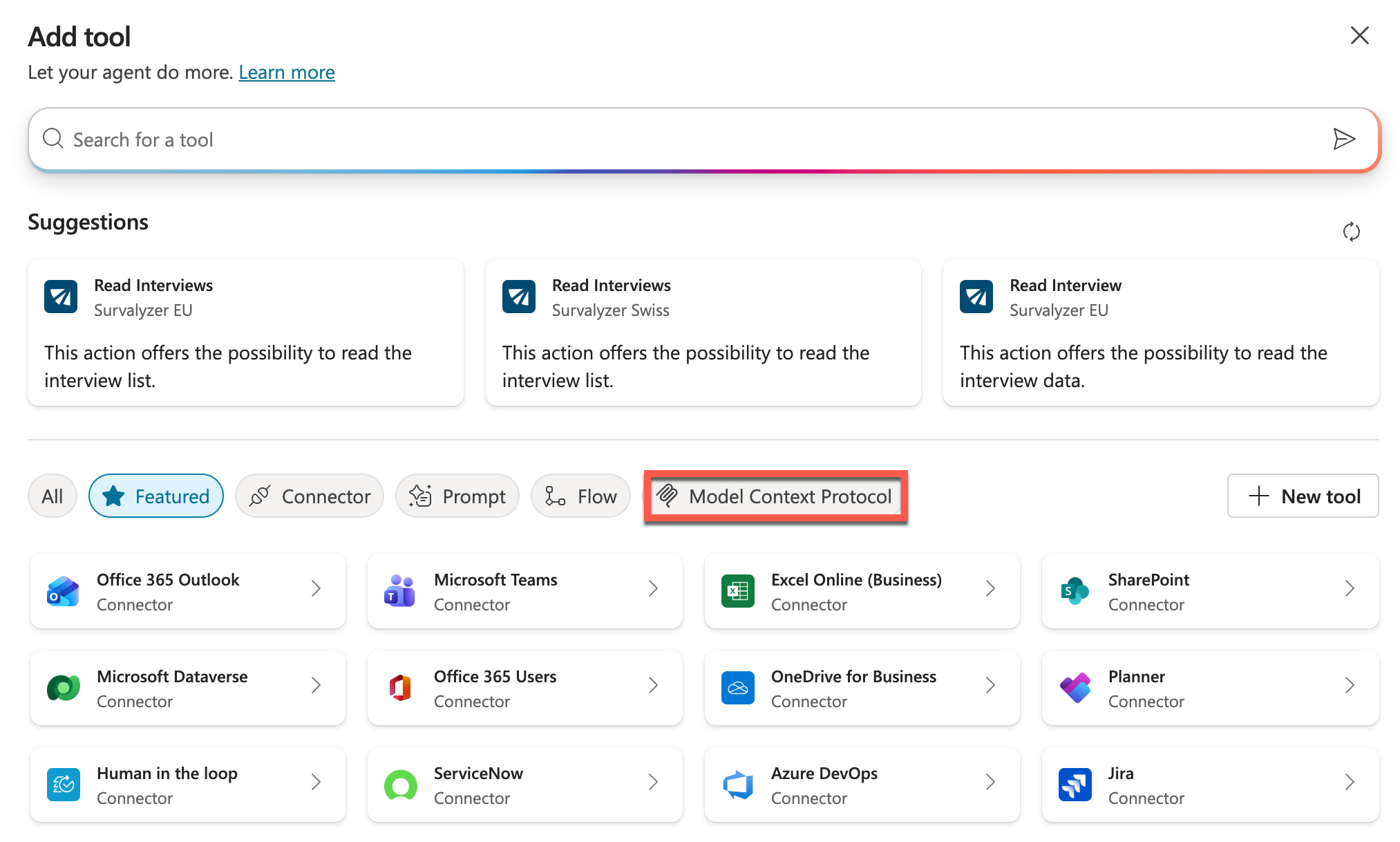 Filter the tools to only MCP Servers