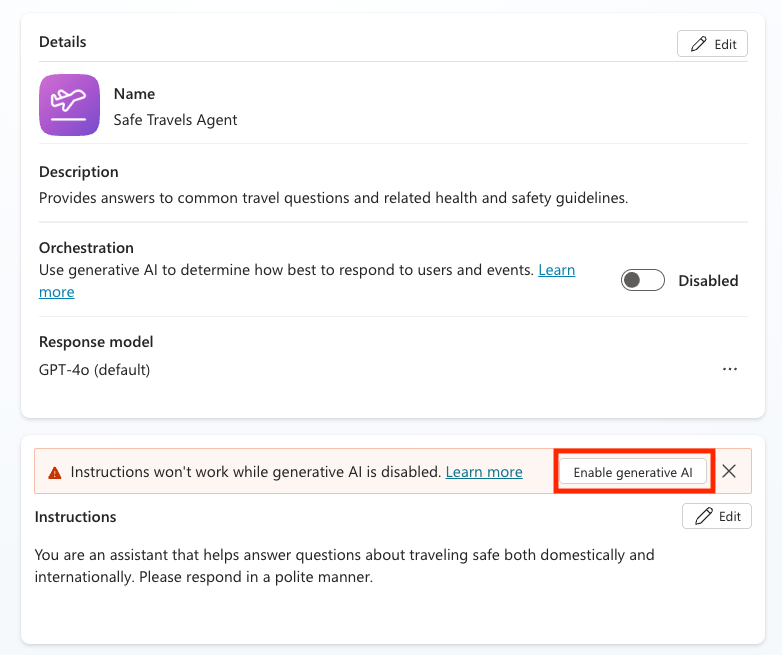 Enable Generative Answers