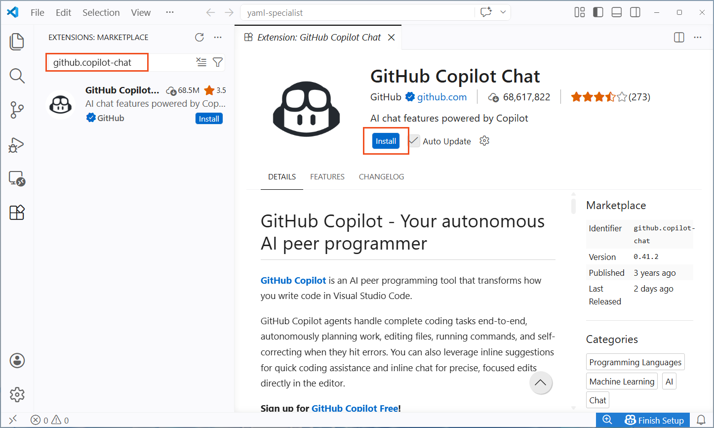 Install GitHub Copilot Chat
