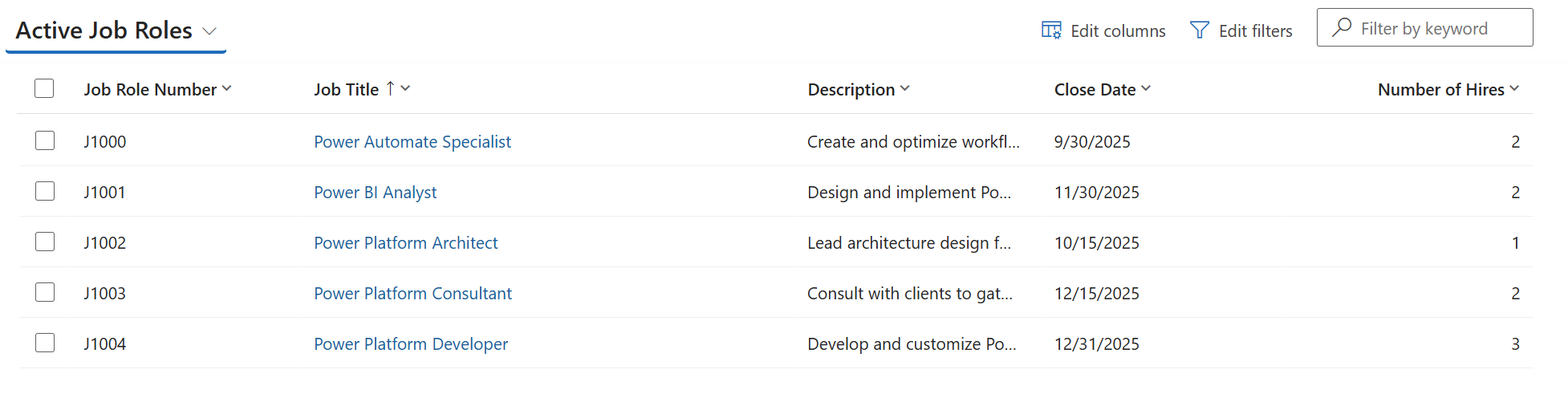 Job roles import successful
